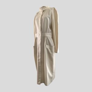 Vintage 80s Butter Cream Long Sleeve Twill Flannel Midi Shirt Dress Womens M/L